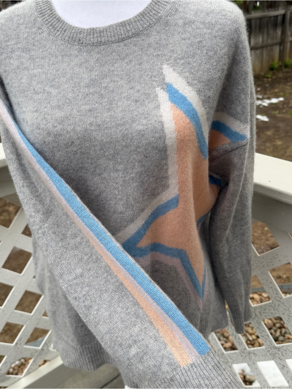 360 Cashmere Peach Star & Stripe Soft Grey Jumper Sweater Women M Luxury Soft - Picture 3 of 12